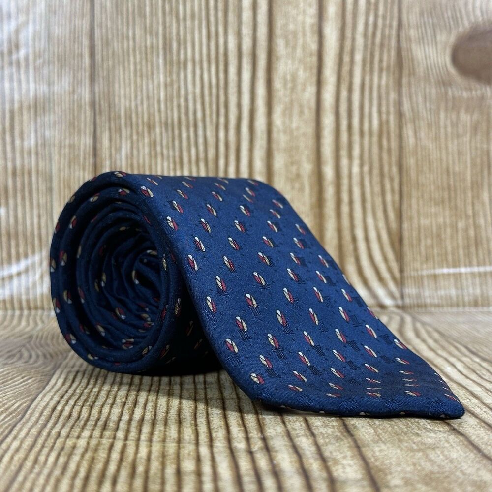 LANVIN Paris Silk Tie‎ Hand Made 56 X 3” Blue Ovals Geometric Pattern